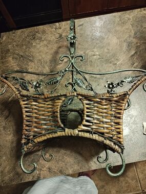 Source Unknown Wicker Hanging Basket with Green Metal Frame
